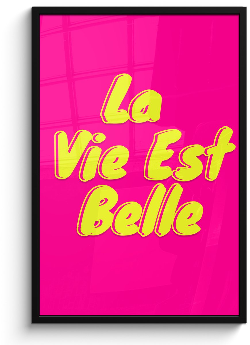 FrameYourWall Poster in lijst - Fotolijst 60x90 cm - Posters - Quote - Retro - Roze - Posterlijst zwart - Decoratie - Wanddecoratie woonkamer - Muurdecoratie slaapkamer