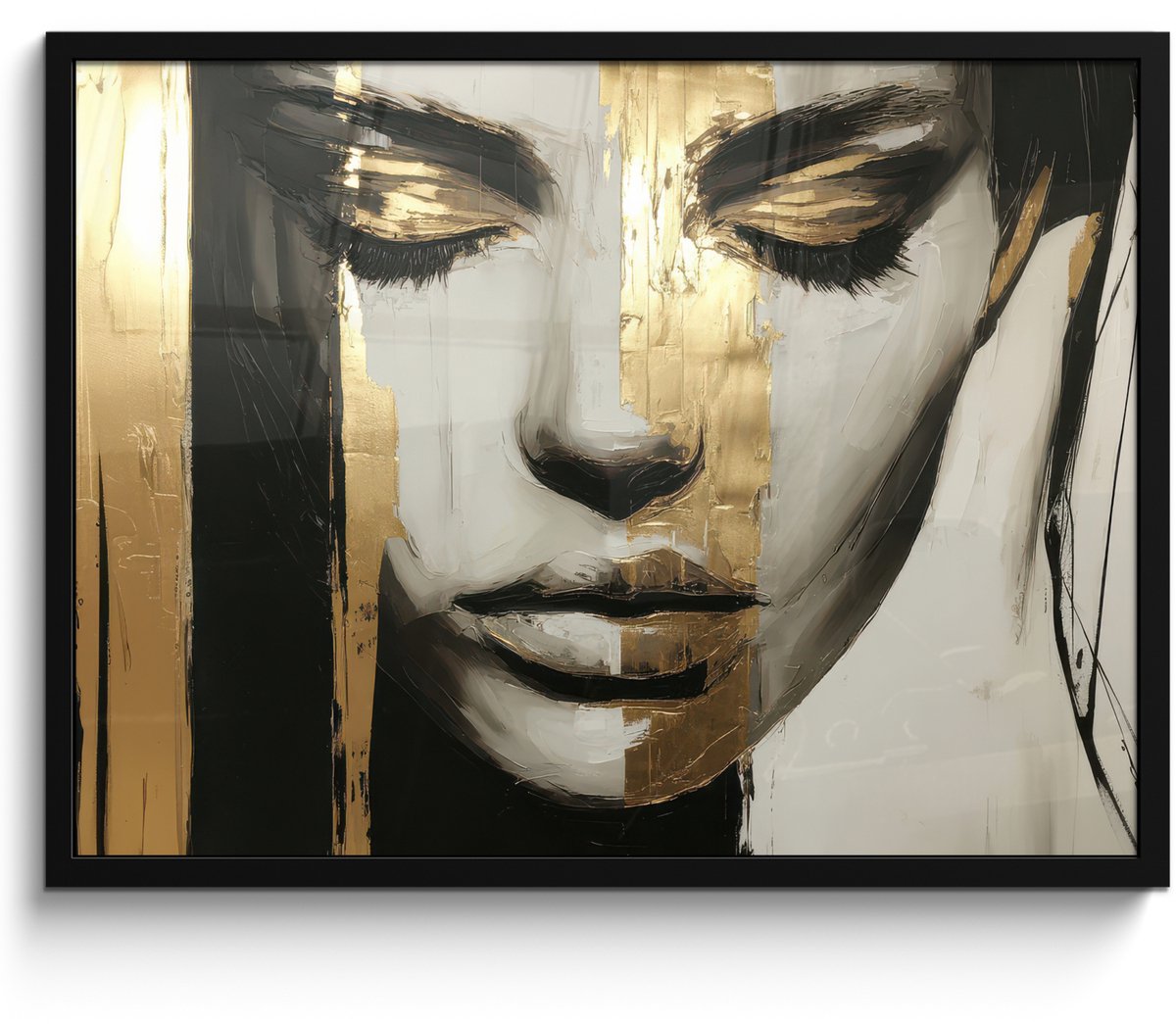 FrameYourWall Poster in lijst - Fotolijst 80x60 cm - Posters - Ogen - Gezicht - Goud - Strepen - Posterlijst zwart - Decoratie - Wanddecoratie woonkamer - Muurdecoratie slaapkamer