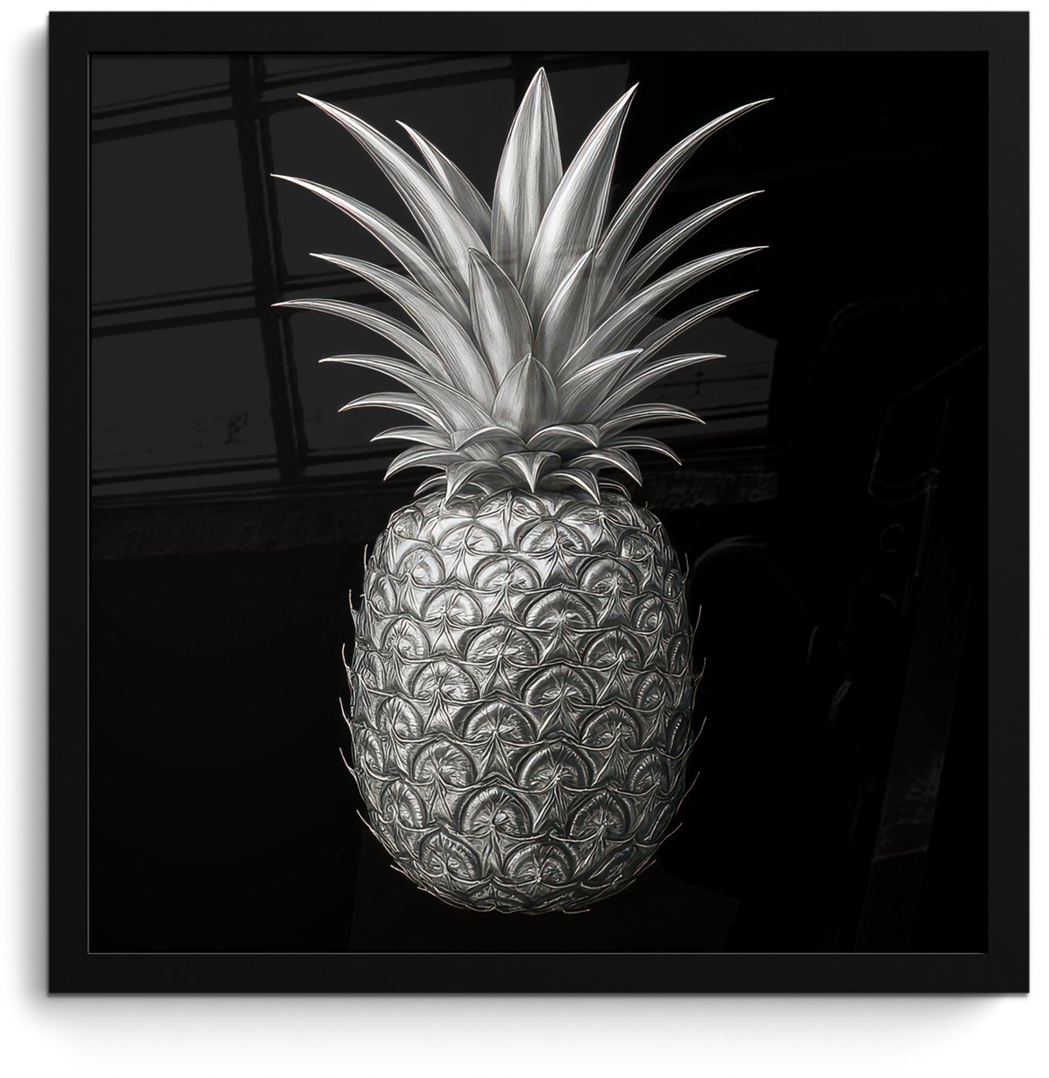 FrameYourWall Poster in lijst - Fotolijst 40x40 cm - Posters - Ananas - Gedetailleerd - Bladeren - Posterlijst zwart - Decoratie - Wanddecoratie woonkamer - Muurdecoratie slaapkamer