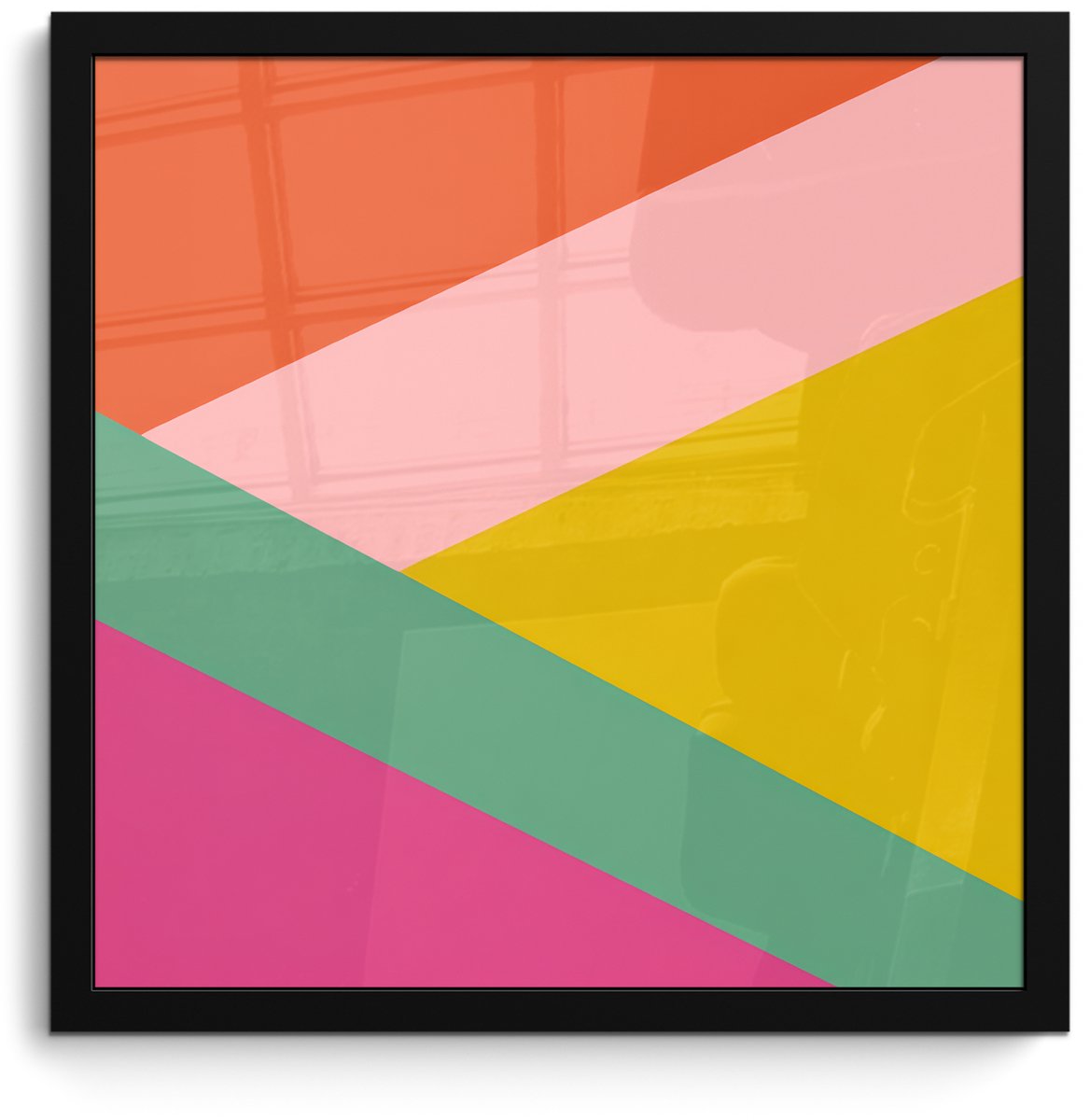 FrameYourWall Poster in lijst - Fotolijst 40x40 cm - Posters - Driehoeken - Kleurrijk - Abstract - Posterlijst zwart - Decoratie - Wanddecoratie woonkamer - Muurdecoratie slaapkamer