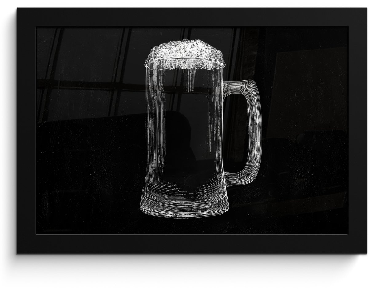 FrameYourWall Poster in lijst - Fotolijst 30x20 cm - Posters - Bierpul - Schuim - Krijttekening - Posterlijst zwart - Decoratie - Wanddecoratie woonkamer - Muurdecoratie slaapkamer