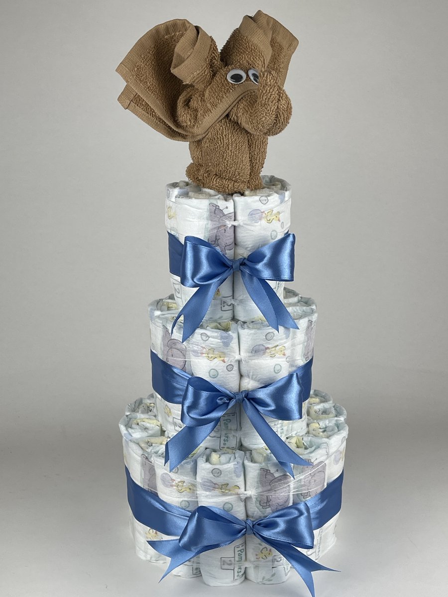 Chouette-Chouette | Luiertaart Jongen | Kraamcadeau | Geboorte Jongen | Babyshower | Olifant Sand - diep Blauw