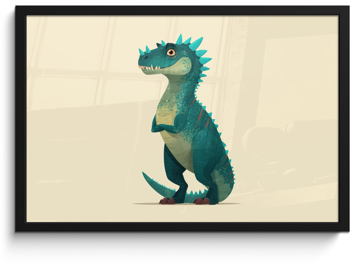 FrameYourWall Poster in lijst - Fotolijst 60x40 cm - Posters - Dinosaurus - Turquoise - Stekels - Posterlijst zwart - Decoratie - Wanddecoratie woonkamer - Muurdecoratie slaapkamer Dinosaurus - Stekels