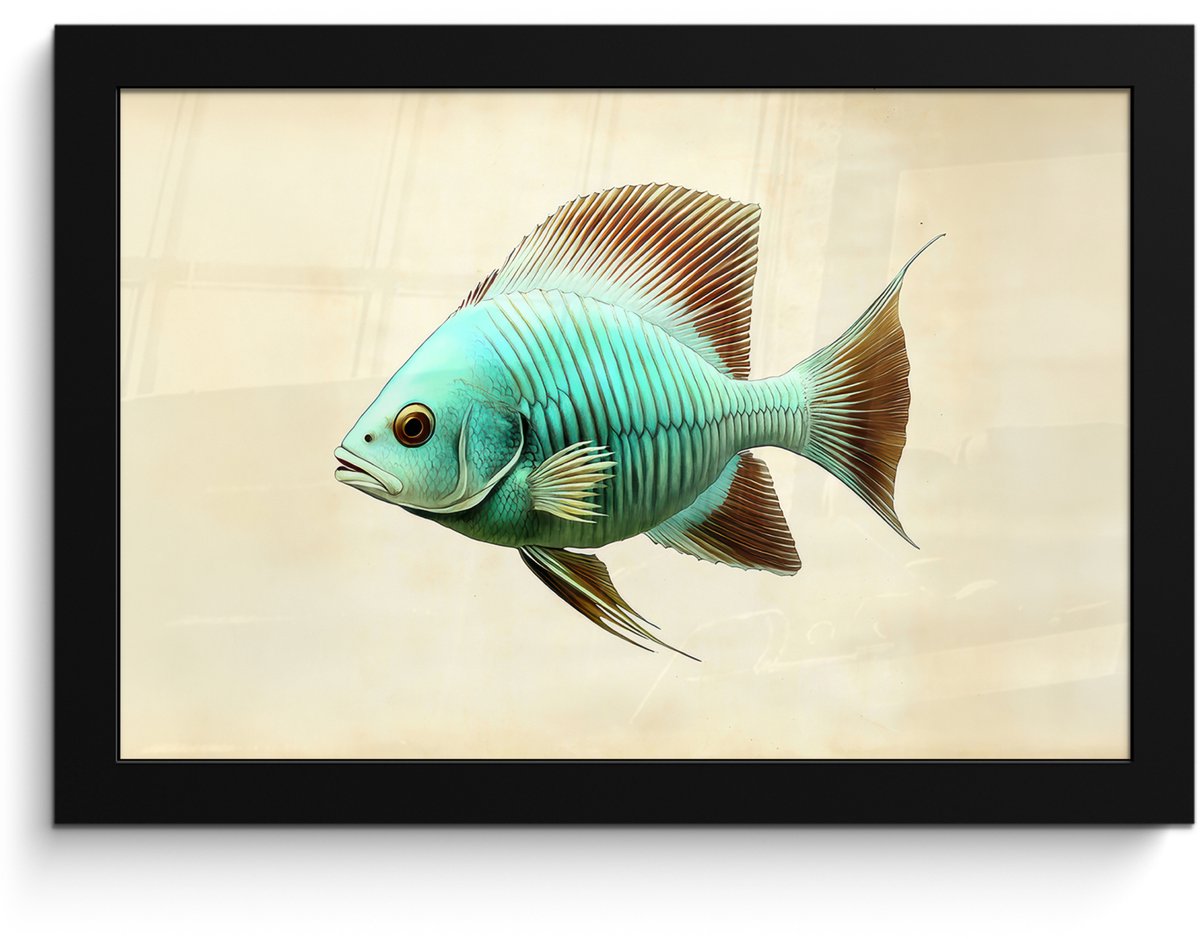 FrameYourWall Poster in lijst - Fotolijst 30x20 cm - Posters - Schubben - Vis - Mint - Minimalistisch - Posterlijst zwart - Decoratie - Wanddecoratie woonkamer - Muurdecoratie slaapkamer Vis - Schubben