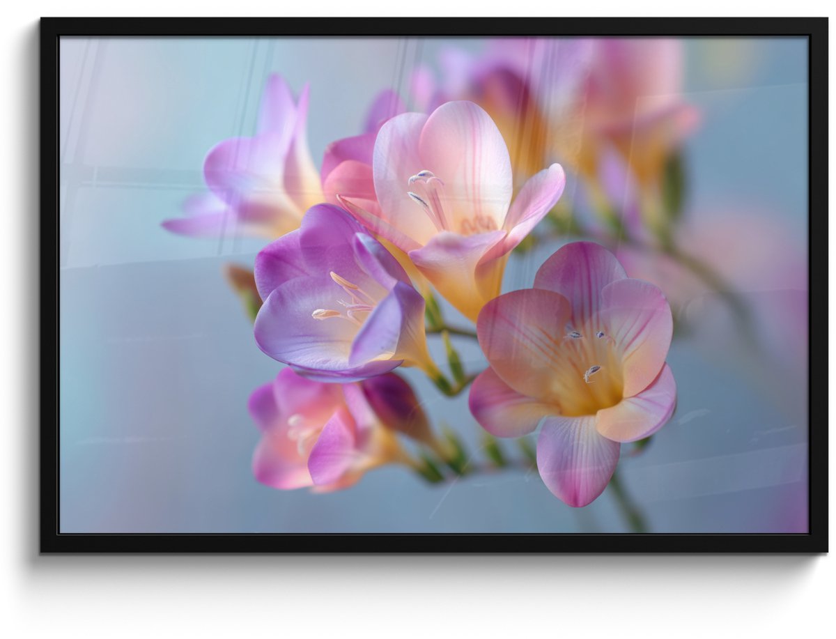 FrameYourWall Poster in lijst - Fotolijst 90x60 cm - Posters - Bloemen - Paars - Overloop - Meeldraden - Posterlijst zwart - Decoratie - Wanddecoratie woonkamer - Muurdecoratie slaapkamer Bloemen - Overloop