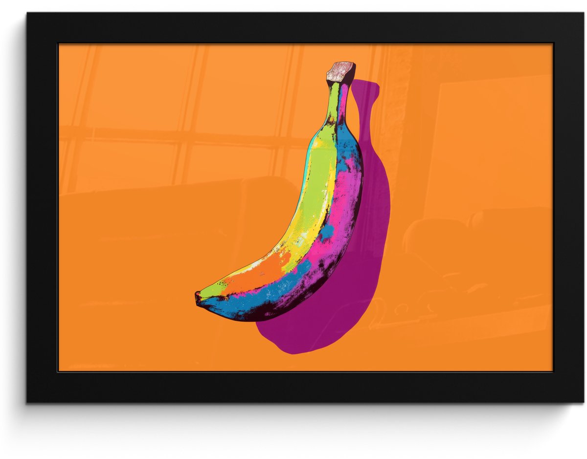 FrameYourWall Poster in lijst - Fotolijst 30x20 cm - Posters - Felle kleuren - Banaan - popart - Posterlijst zwart - Decoratie - Wanddecoratie woonkamer - Muurdecoratie slaapkamer