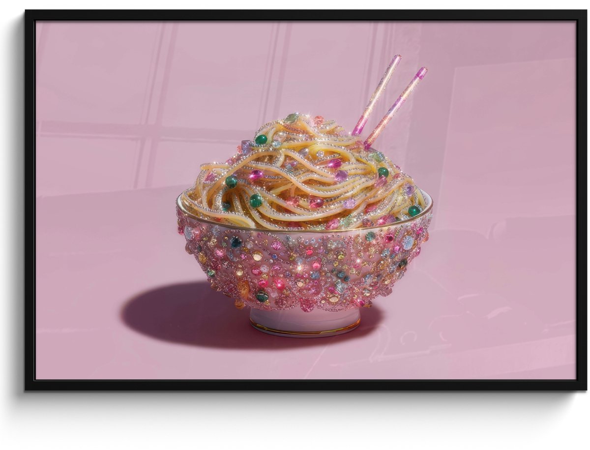 FrameYourWall Poster in lijst - Fotolijst 120x80 cm - Posters - Noodles - Edelstenen - Stokjes - Roze - Posterlijst zwart - Decoratie - Wanddecoratie woonkamer - Muurdecoratie slaapkamer