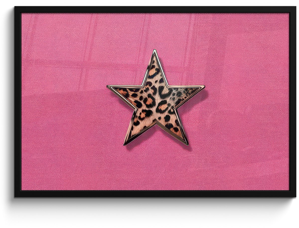 FrameYourWall Poster in lijst - Fotolijst 90x60 cm - Posters - Ster - Luipaard - Print - Roze - Posterlijst zwart - Decoratie - Wanddecoratie woonkamer - Muurdecoratie slaapkamer