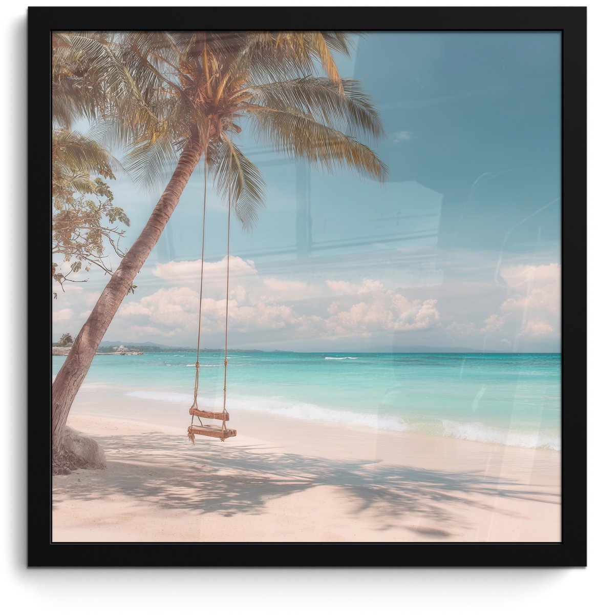 FrameYourWall Poster in lijst - Fotolijst 40x40 cm - Posters - Palmboom - Schommel - Strand - Lucht - Posterlijst zwart - Decoratie - Wanddecoratie woonkamer - Muurdecoratie slaapkamer