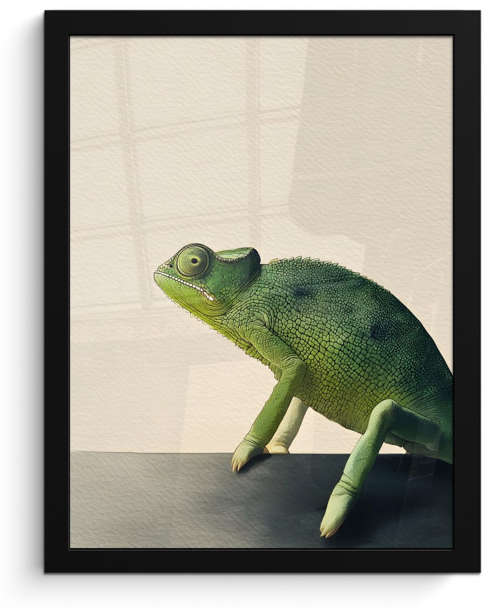 FrameYourWall Poster in lijst - Fotolijst 30x40 cm - Posters - Kameleon - Groen - Minimalistisch - Posterlijst zwart - Decoratie - Wanddecoratie woonkamer - Muurdecoratie slaapkamer
