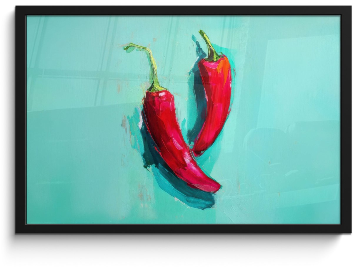 FrameYourWall Poster in lijst - Fotolijst 60x40 cm - Posters - Chilipepers - Geverfd - Rood - Posterlijst zwart - Decoratie - Wanddecoratie woonkamer - Muurdecoratie slaapkamer