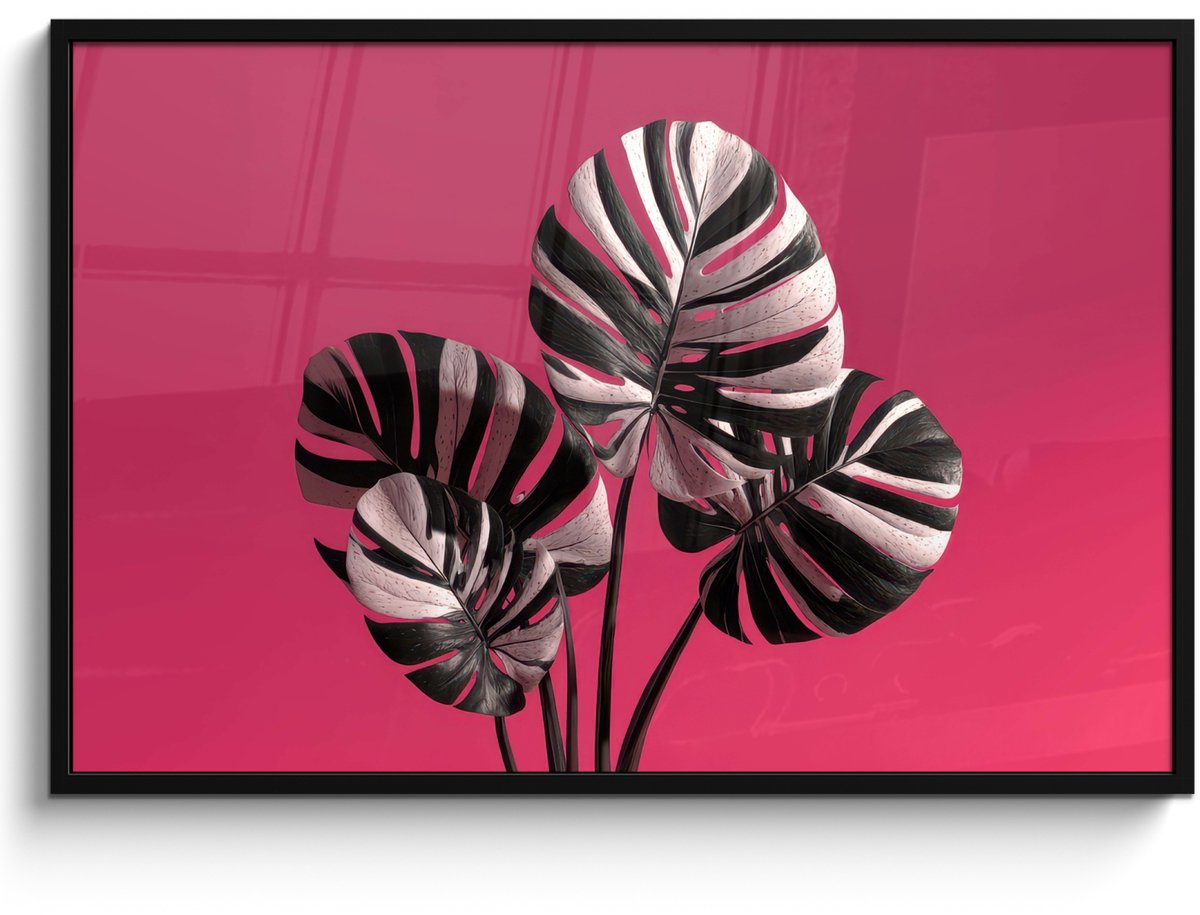FrameYourWall Poster in lijst - Fotolijst 120x80 cm - Posters - Bladeren - Rond - Roze - Posterlijst zwart - Decoratie - Wanddecoratie woonkamer - Muurdecoratie slaapkamer