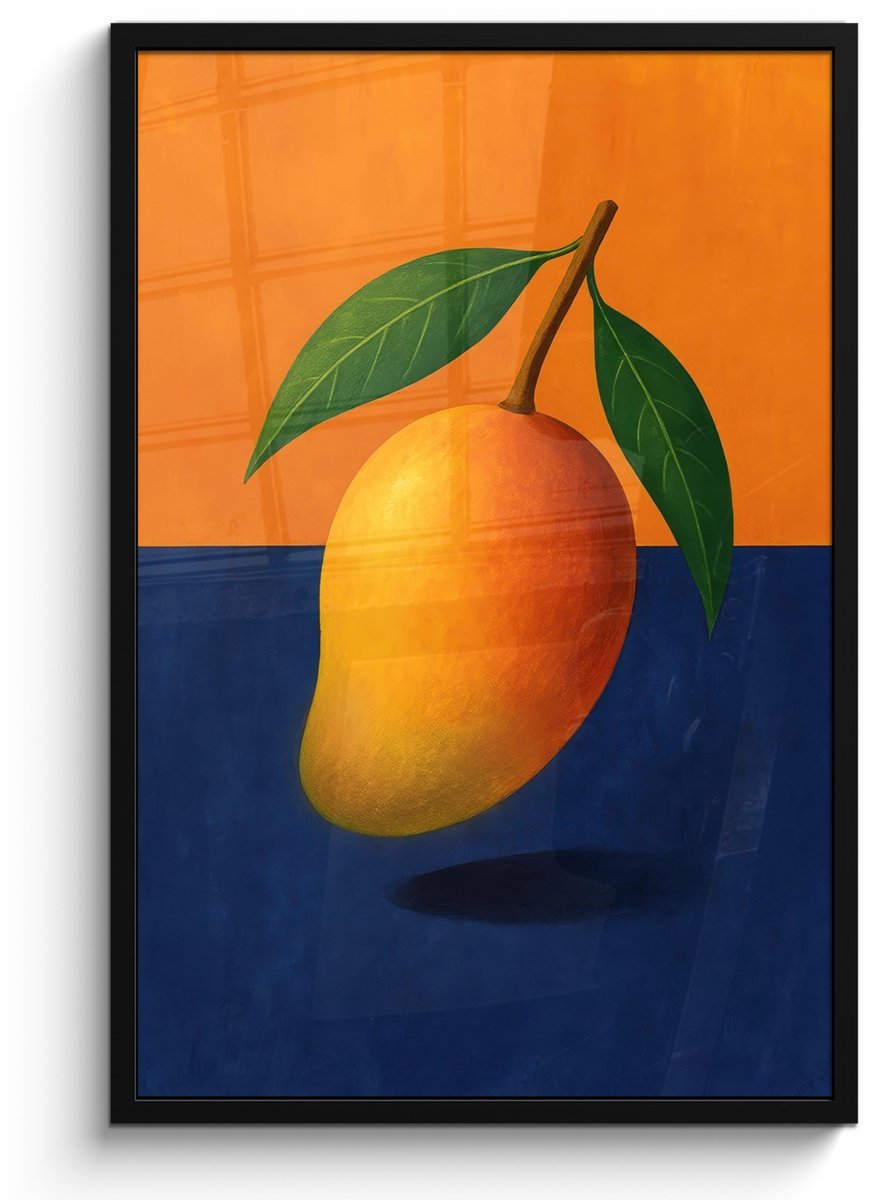 FrameYourWall Poster in lijst - Fotolijst 60x90 cm - Posters - Mango - Vlakken - Bladeren - Oranje - Posterlijst zwart - Decoratie - Wanddecoratie woonkamer - Muurdecoratie slaapkamer