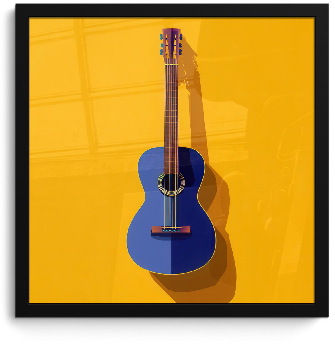 FrameYourWall Poster in lijst - Fotolijst 40x40 cm - Posters - Gitaar - Akoestisch - Minimalistisch - Geel - Posterlijst zwart - Decoratie - Wanddecoratie woonkamer - Muurdecoratie slaapkamer - Kerstversiering - Kerstdecoratie voor binnen - Kerstmis