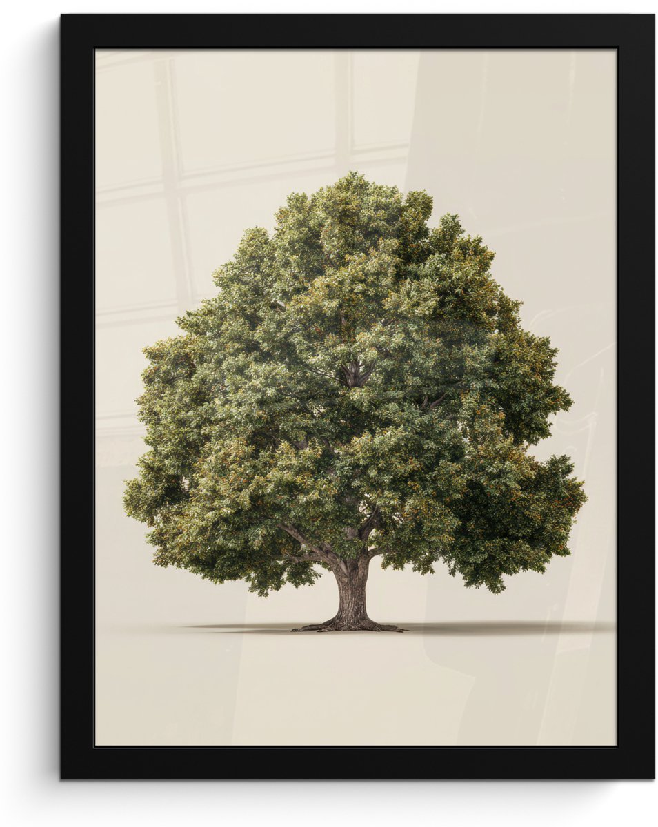 FrameYourWall Poster in lijst - Fotolijst 30x40 cm - Posters - Eikenboom - Groen - Lichte achtergrond - Posterlijst zwart - Decoratie - Wanddecoratie woonkamer - Muurdecoratie slaapkamer