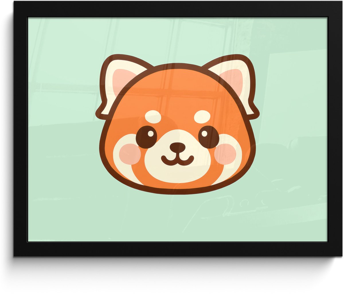 FrameYourWall Poster in lijst - Fotolijst 40x30 cm - Posters - Rode panda - Groen - Cartoon - Posterlijst zwart - Decoratie - Wanddecoratie woonkamer - Muurdecoratie slaapkamer