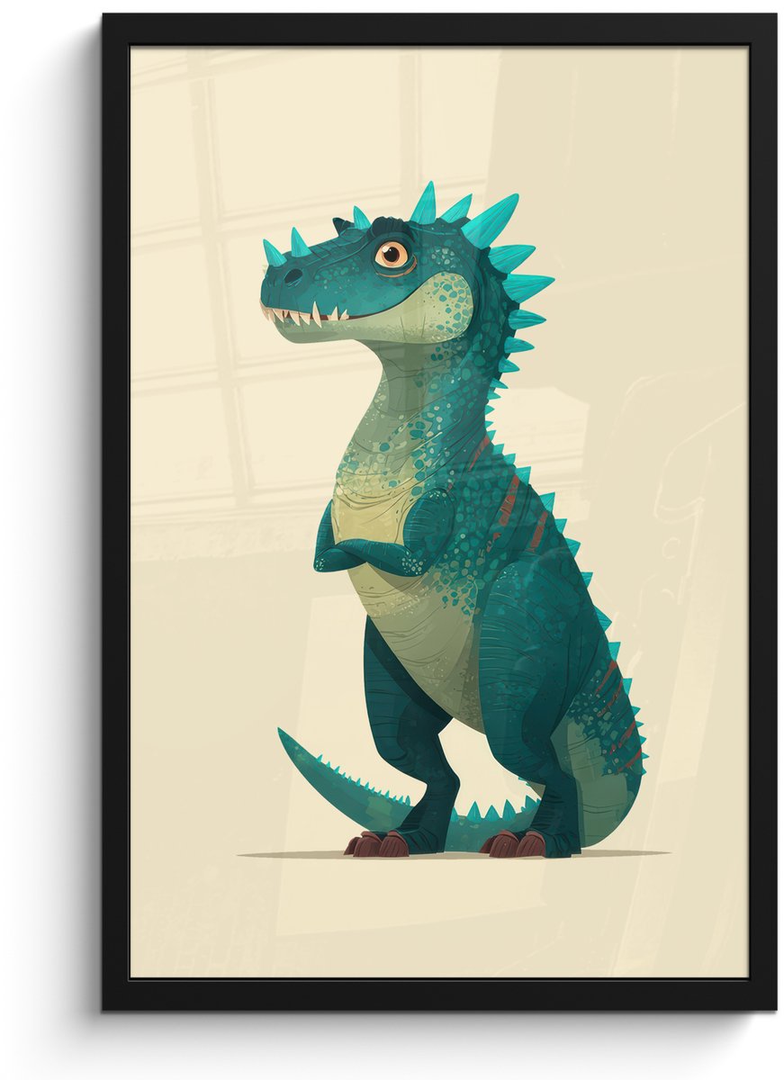 FrameYourWall Poster in lijst - Fotolijst 40x60 cm - Posters - Dinosaurus - Turquoise - Stekels - Posterlijst zwart - Decoratie - Wanddecoratie woonkamer - Muurdecoratie slaapkamer Dinosaurus - Stekels