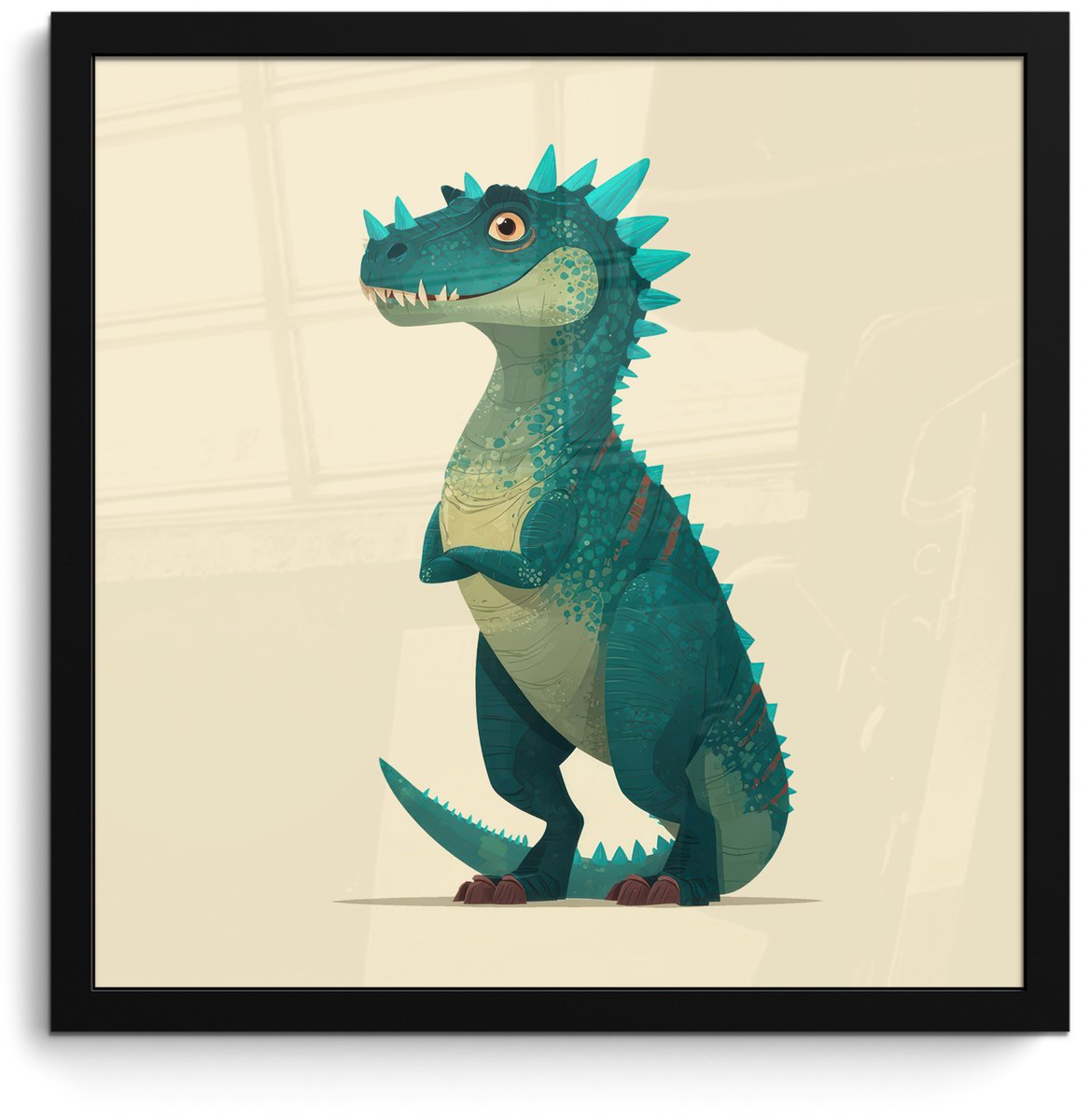 FrameYourWall Poster in lijst - Fotolijst 40x40 cm - Posters - Dinosaurus - Turquoise - Stekels - Posterlijst zwart - Decoratie - Wanddecoratie woonkamer - Muurdecoratie slaapkamer Dinosaurus - Stekels
