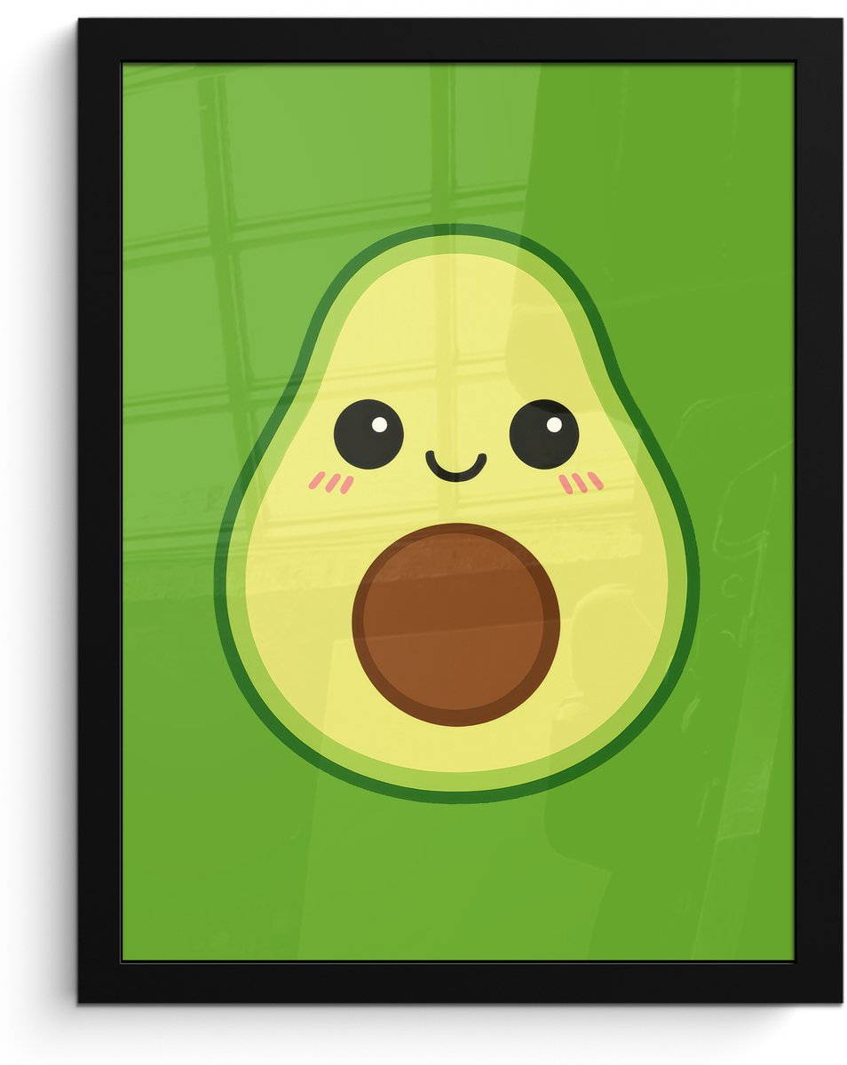 FrameYourWall Poster in lijst - Fotolijst 30x40 cm - Posters - Avocado - Groen - Speels - Posterlijst zwart - Decoratie - Wanddecoratie woonkamer - Muurdecoratie slaapkamer