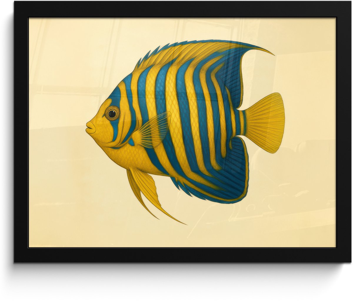 FrameYourWall Poster in lijst - Fotolijst 40x30 cm - Posters - Felgeel - Vis - Strepen - Vinnen - Posterlijst zwart - Decoratie - Wanddecoratie woonkamer - Muurdecoratie slaapkamer Vis - Vinnen - Strepen