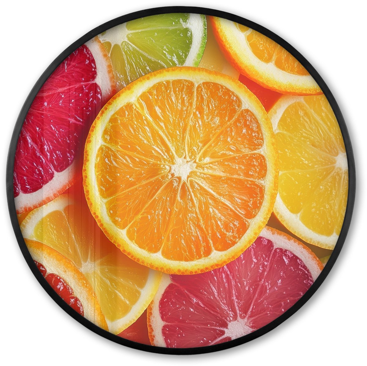 FrameYourWall Poster in lijst Rond - Fotolijst 60x60 cm - Posters - Fruit - Kleurrijk - Close up - Ronde posterlijst zwart - Decoratie - Wanddecoratie woonkamer - Muurdecoratie slaapkamer