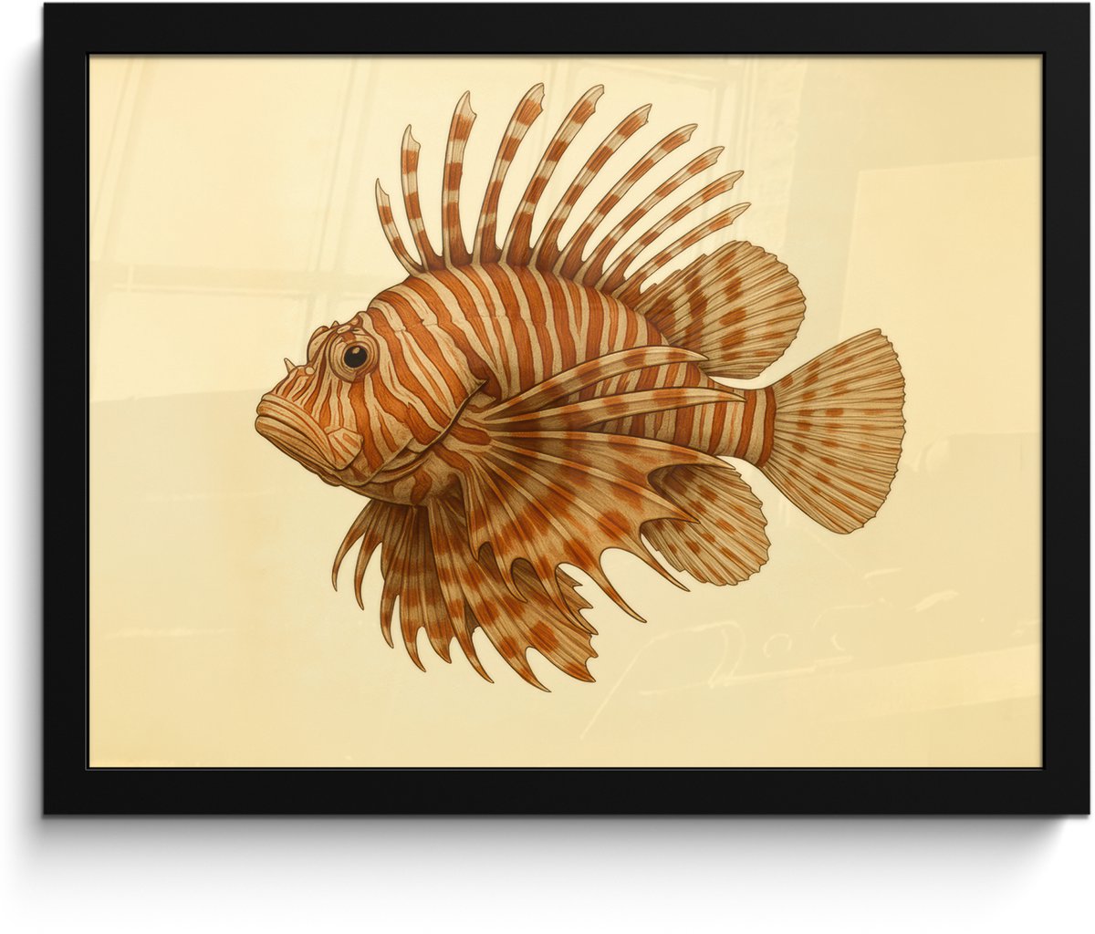 FrameYourWall Poster in lijst - Fotolijst 40x30 cm - Posters - Strepen - Vis - Rond - Stekels - Posterlijst zwart - Decoratie - Wanddecoratie woonkamer - Muurdecoratie slaapkamer Vis - Stekels