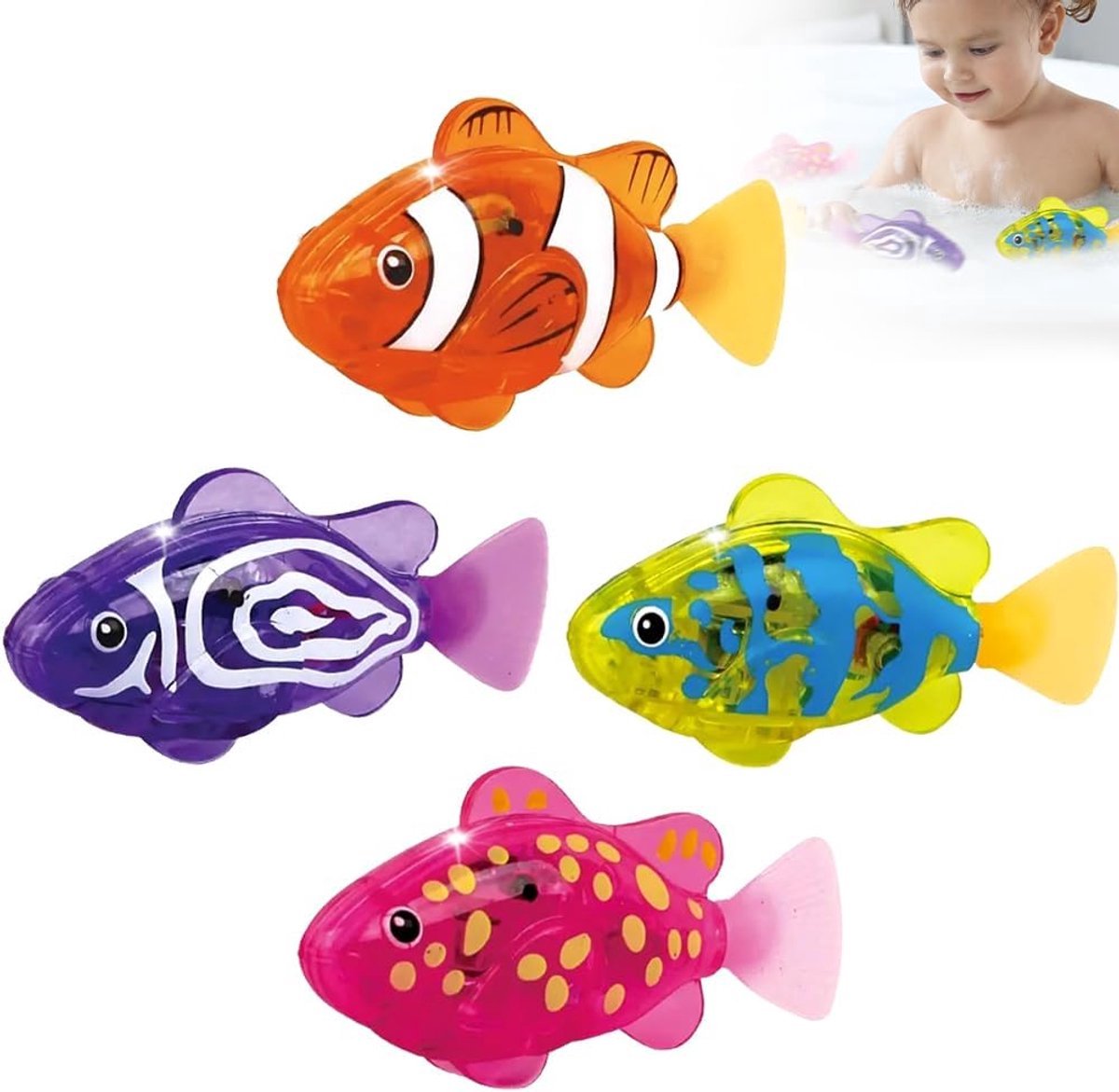 Lot De 4 Poissons Électroniques Flottants – LED Clignotante, Nageoire Mobile – Jouet De Bain Piscine – Réutilisable – Capteur Eau