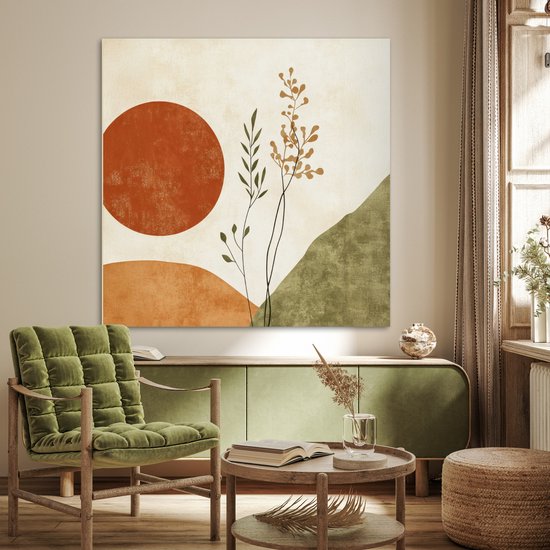 Affiche 100x100 cm - Soleil - Abstrait - Branches - Oranje - Posters - Décoration chambre - Décoration murale salon - Décoration murale chambre XXL