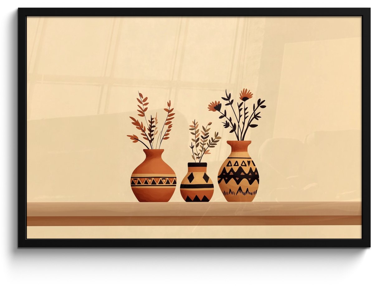 FrameYourWall Poster in lijst - Fotolijst 90x60 cm - Posters - Vazen - Bloemen - Bladeren - Minimalistisch - Posterlijst zwart - Decoratie - Wanddecoratie woonkamer - Muurdecoratie slaapkamer