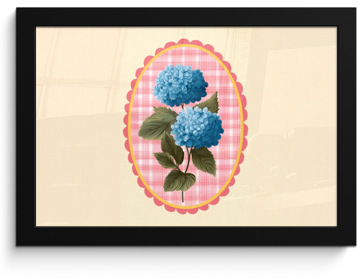 FrameYourWall Poster in lijst - Fotolijst 30x20 cm - Posters - Bloemen - Blauw - Lijst - Bladeren - Posterlijst zwart - Decoratie - Wanddecoratie woonkamer - Muurdecoratie slaapkamer Bloemen - Lijst