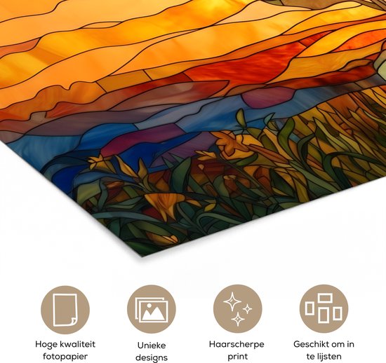 Poster 40x20 cm - Zonnebloem - Mozaïek - Zonsondergang - Geel - Posters - Kamer decoratie - Wanddecoratie woonkamer - Muurdecoratie slaapkamer