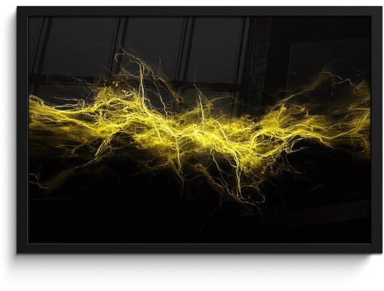 Poster in lijst - Fotolijst 60x40 cm - Posters - Gaming - Elektriciteit - Geel - Energie - Posterlijst zwart - Decoratie - Wanddecoratie woonkamer - Muurdecoratie slaapkamer