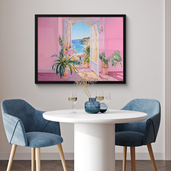 Poster in lijst - Fotolijst 80x60 cm - Posters - Roze - Buiten - Verf - Posterlijst zwart - Decoratie - Wanddecoratie woonkamer - Muurdecoratie slaapkamer