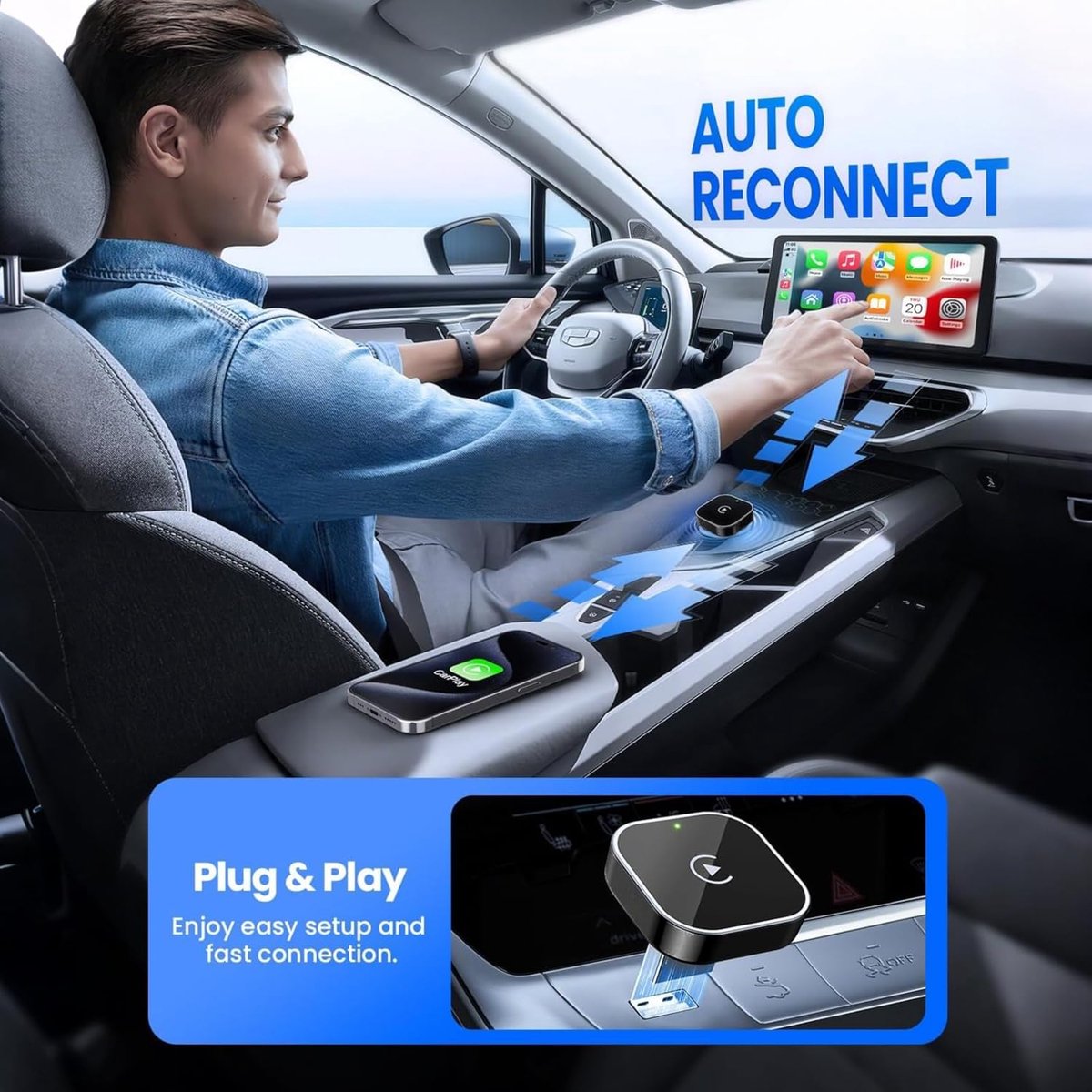 2-in-1 Draadloze CarPlay & Android Auto Adapter - Plug & Play Snel Ver
