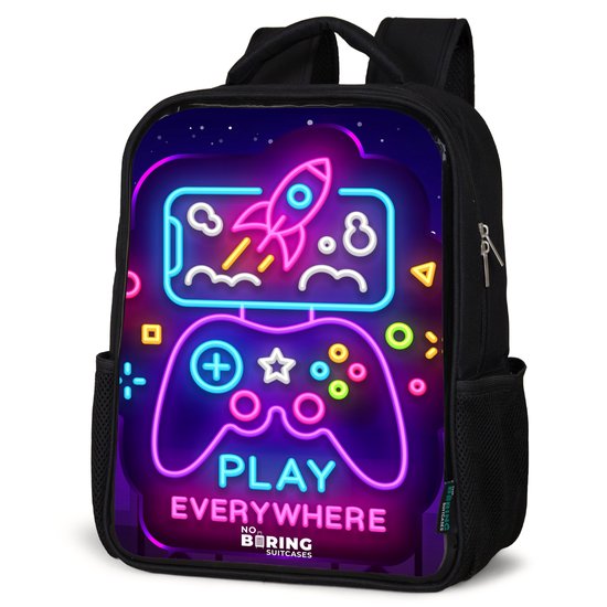 Sac à dos noir - Cartable pour garçons et filles - Enseigne néon avec contrôleur - Sac à dos d'école - Cartable enfant - Sac à dos d'école - Sac à dos enfant