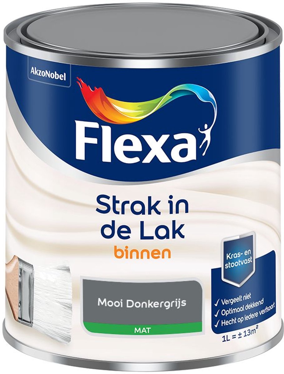 Flexa - Strak in de Lak Binnenlak Mat - Mooi Donkergrijs - Mengverf - 1 L