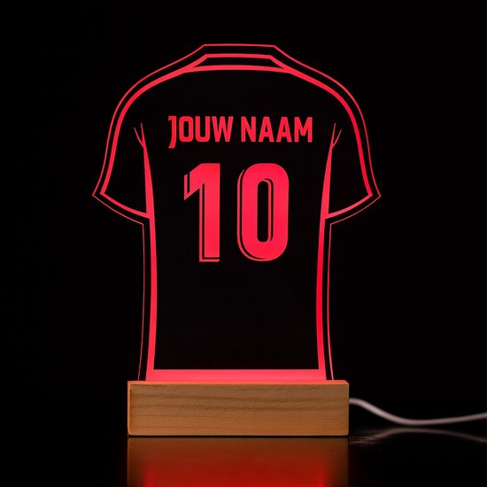 Ledlamp Voetbalshirt - Gepersonaliseerd met naam en nummer - 7 kleuren - Sfeerlamp - Nachtlamp - Kinderen - Voetbal - Nachtlampje stopcontact van Merkloos — afbeelding 2
