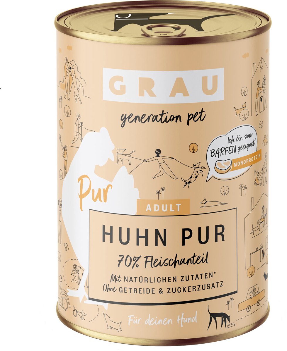 Grau Excellence Adult Puur Hondenvoer - Gevogelte - Blik - 6 x 400 g