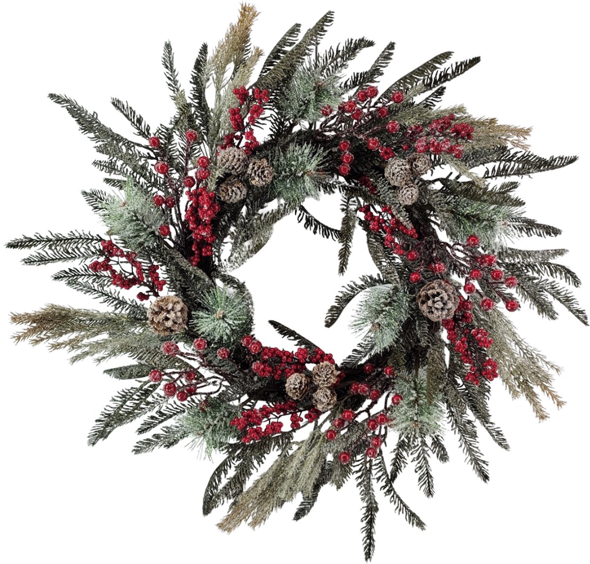 by Mooss - Krans - Kerst - Kerstkrans - Rode Bes - Dennenappel - Ø 60 cm - Kunst