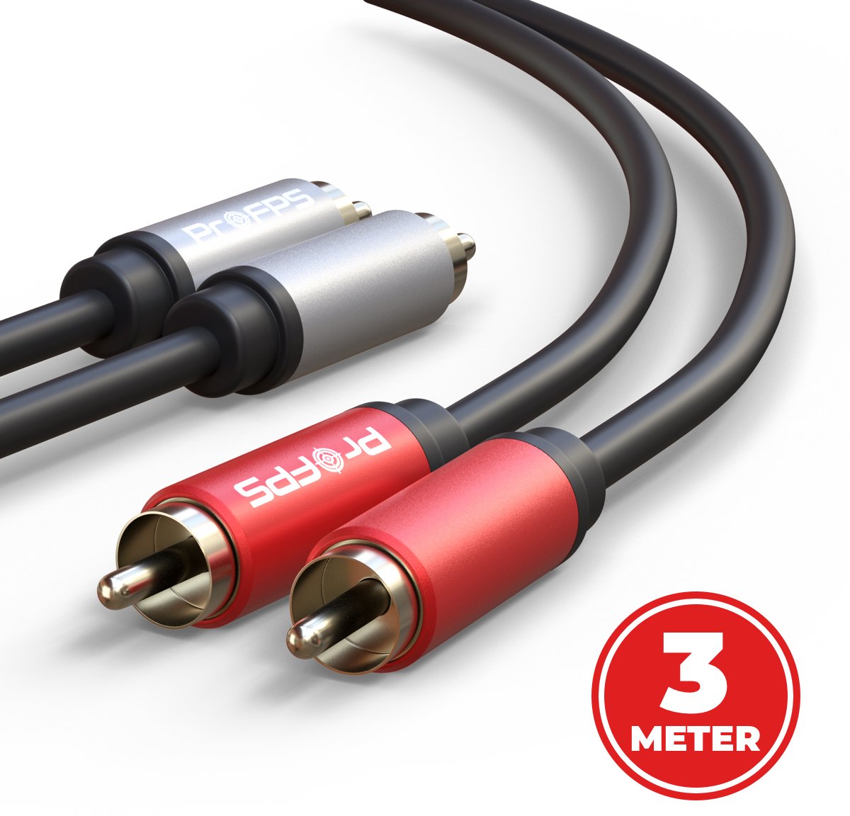 ProFPS RCA Kabel 3M – 2RCA naar 2RCA – Tulp Stereo Audio – Verguld
