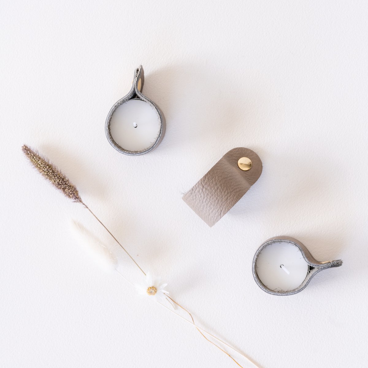 The Leather Rebel Waxinelichthouder Taupe - Leer
