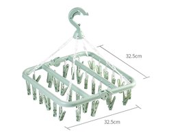 Droogrek voor Kleding 1 Stuk - Opvouwbaar Droogrek met 32 Draaibare Clips - Vierkant Ontwerp 360° Draaibare Haak - Ideaal voor Sokken Handdoeken en Handschoenen - Compacte Afmeting 32 x 32 x 32 cm - Lichtblauw