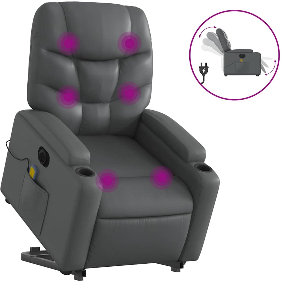 vidaXL Sta-op-massagestoel - elektrisch - kunstleer - grijs
