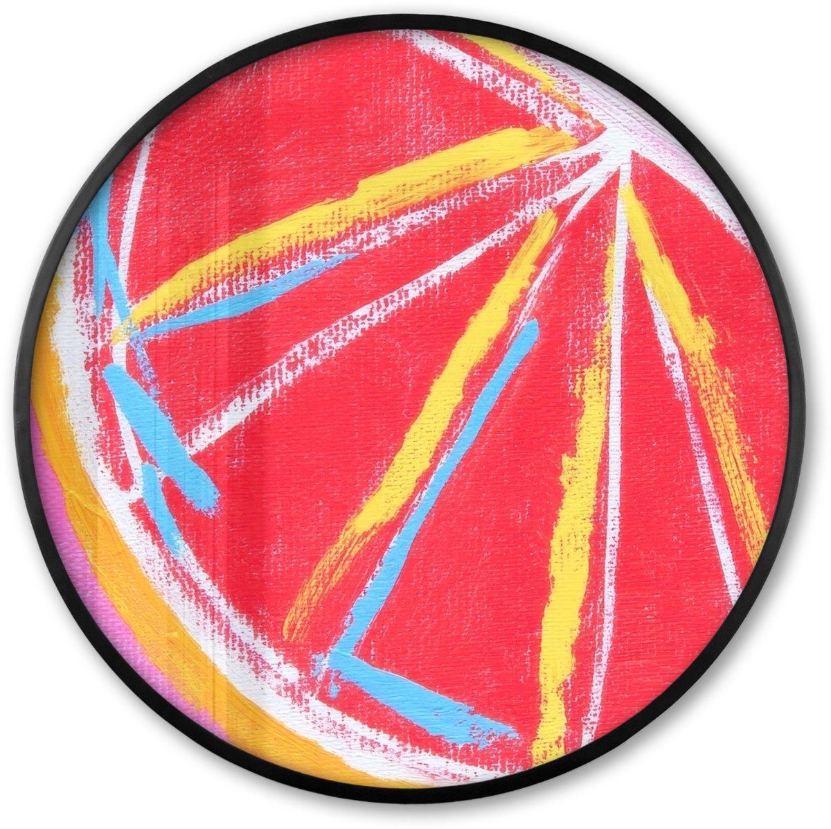 FrameYourWall Poster in lijst Rond - Fotolijst 80x80 cm - Posters - Grapefruit - Geschilderd - Roze - Strepen - Ronde posterlijst zwart - Decoratie - Wanddecoratie woonkamer - Muurdecoratie slaapkamer