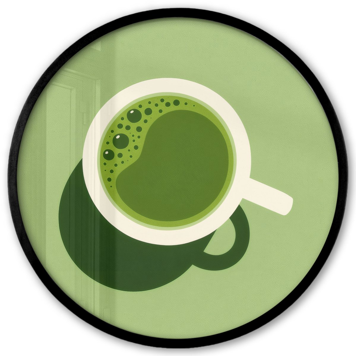 FrameYourWall Poster in lijst Rond - Fotolijst 40x40 cm - Posters - Minimalistisch - Kopjes - Matcha -Groen - Ronde posterlijst zwart - Decoratie - Wanddecoratie woonkamer - Muurdecoratie slaapkamer Kopje - Matcha