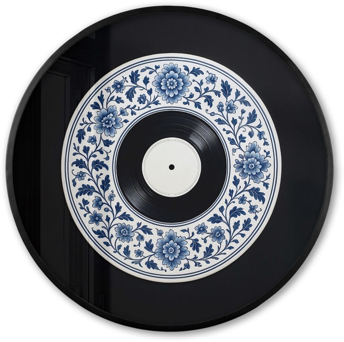 FrameYourWall Poster in lijst Rond - Fotolijst 80x80 cm - Posters - Vinyl - LP - Delfts Blauw - Muziek - Ronde posterlijst zwart - Decoratie - Wanddecoratie woonkamer - Muurdecoratie slaapkamer Vinyl - Muziek
