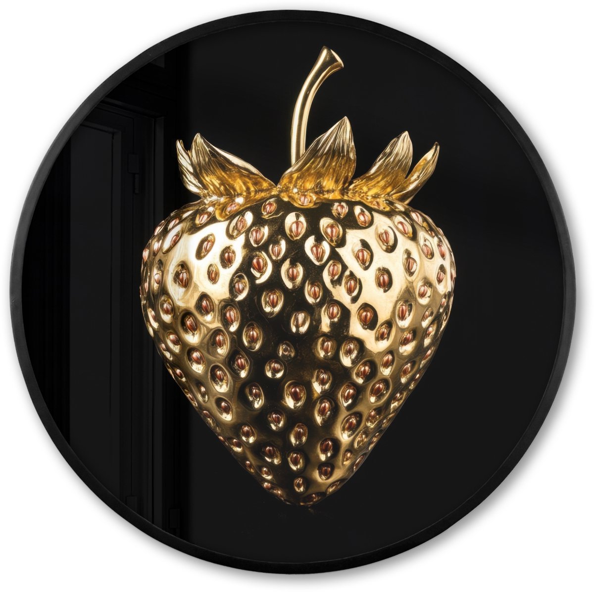 FrameYourWall Poster in lijst Rond - Fotolijst 60x60 cm - Posters - Aardbei - Goud - Zwart - Chrome - Ronde posterlijst zwart - Decoratie - Wanddecoratie woonkamer - Muurdecoratie slaapkamer