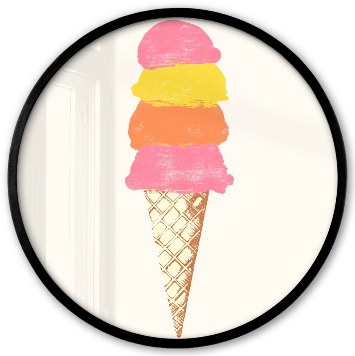 FrameYourWall Poster in lijst Rond - Fotolijst 40x40 cm - Posters - Schepijs - Hoorntje - Illustratie - Minimalistisch - Ronde posterlijst zwart - Decoratie - Wanddecoratie woonkamer - Muurdecoratie slaapkamer