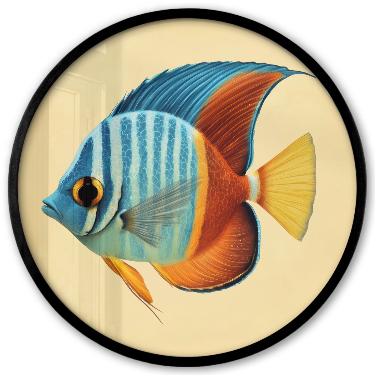 FrameYourWall Poster in lijst Rond - Fotolijst 40x40 cm - Posters - Vis - Vinnen - Blauw - Ogen - Ronde posterlijst zwart - Decoratie - Wanddecoratie woonkamer - Muurdecoratie slaapkamer