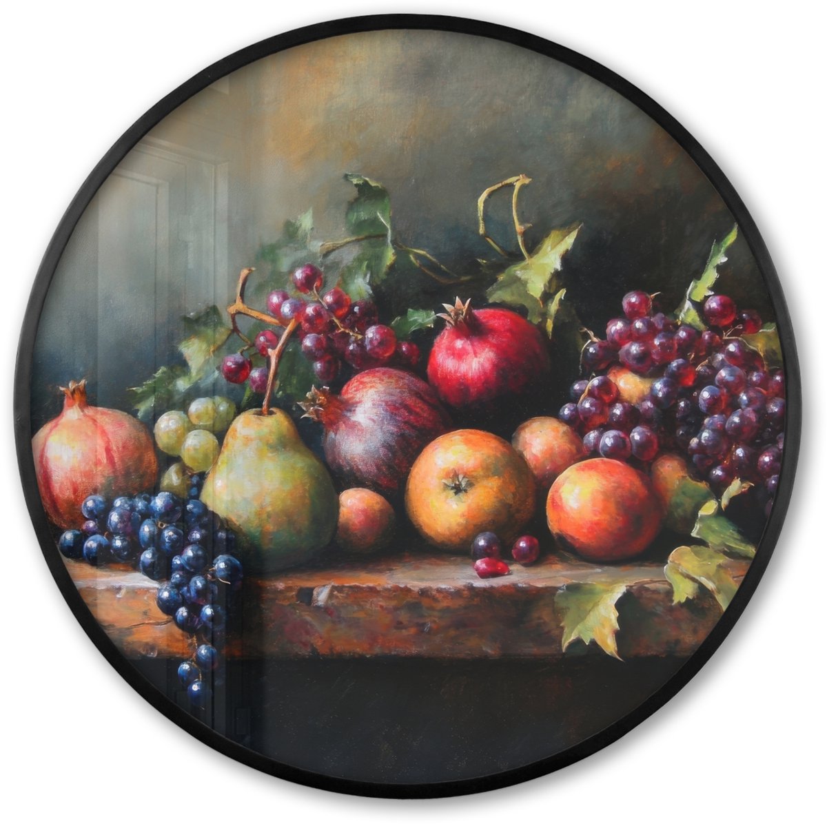 FrameYourWall Poster in lijst Rond - Fotolijst 60x60 cm - Posters - Rustiek - Stilleven - Fruit - Ronde posterlijst zwart - Decoratie - Wanddecoratie woonkamer - Muurdecoratie slaapkamer Fruit tafel - Stilleven